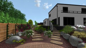 Aménagement paysager à Fleury sur Orne, réalisation Paysages Conseil