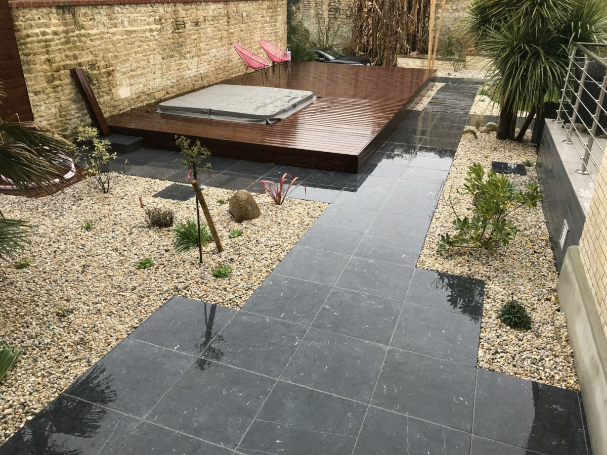 Aménagement de terrasse en grés cérame