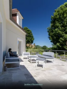 Une terrasse unique, Calvados, réalisation Paysages Conseil