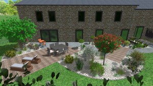 Le mariage du bois et de la pierre naturelle, à Ifs, Calvados, réalisation Paysages Conseil