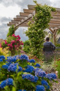 Une pergola en bois au coeur d&rsquo;un jardin, Saint-Pair-sur-Mer, Manche, réalisation Paysages Conseil